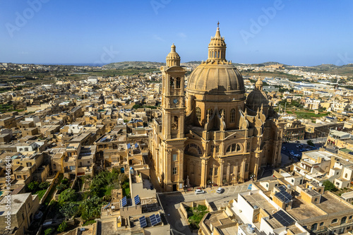 Aerial drone view of the Rotunda St. John Baptist Church in Xewkija, Gozo, Malta