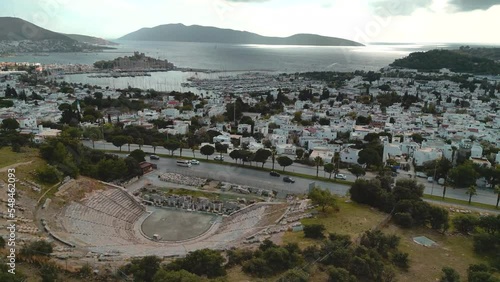 aerial view of Bodrum Amphitheater  and the city of Bodrum in the background - Turkey photo