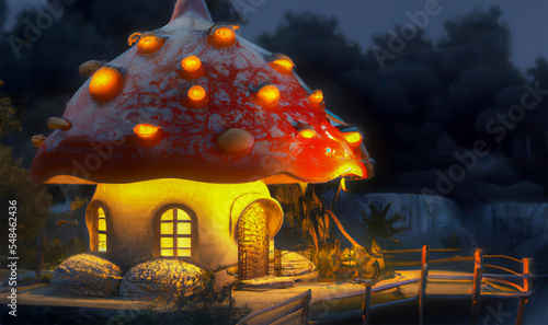 Fairytale mushroom house, 3D Illustration