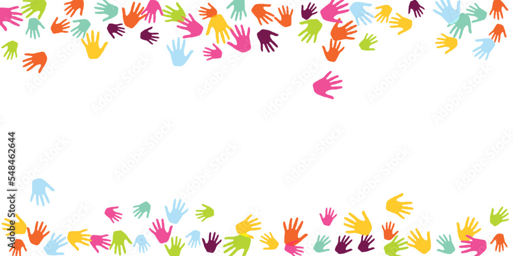 Abstract kids handprints art therapy concept vector illustration.