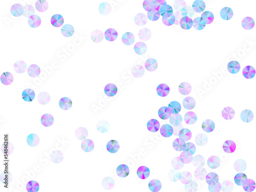 Purple foil confetti placer vector background. Glamour glossy bead elements party decoration top view. Birthday confetti scatter twinkling background.