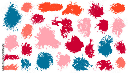 Gouache dirt daub mega bundle. Hand drawn smudge blotch scrawl shapes. Blotch blot web sticker imprint group. Brush stroke paint blots drawing.