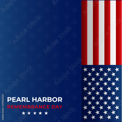 Remembrance day of Pearl Harbor December 7 with Dark American flag and typography. Remembering pearl harbor background
