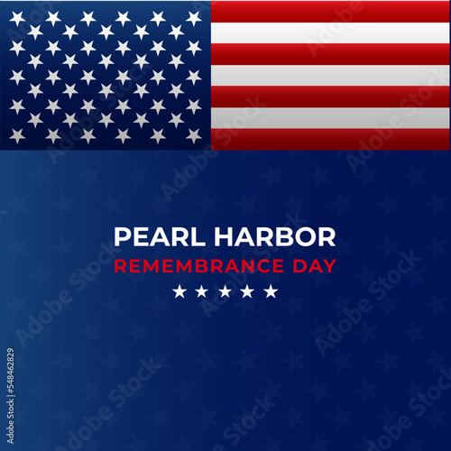 Pearl Harbor Remembrance Day. Greeting inscription on the background of the American Flag. National holiday concept.