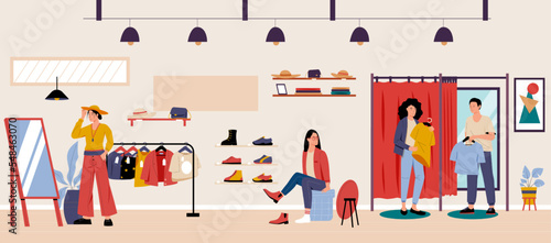 Shopping and buying concept, store interior fashion
