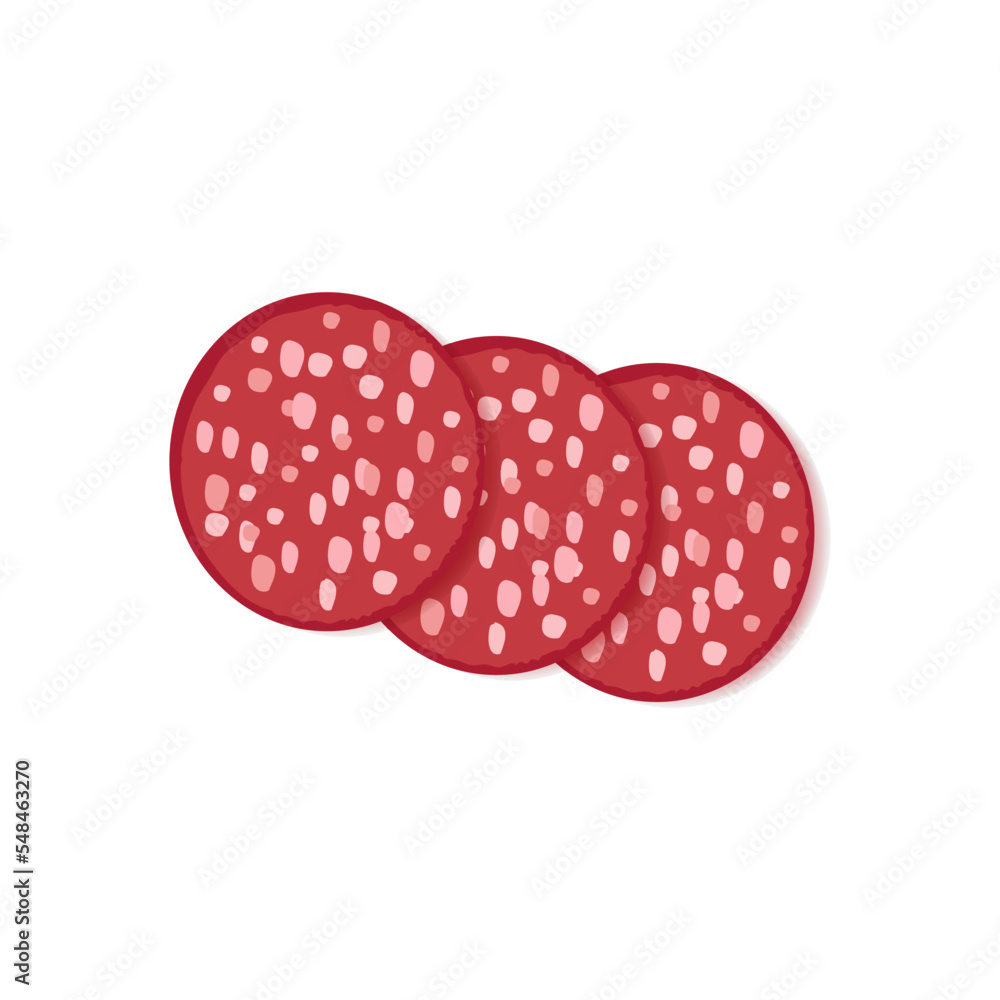 Salami sausage slices, . Chopped pieces of sausage. Isolated from background