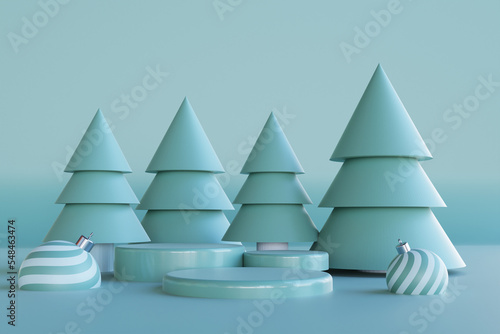 Merry christmas and happy new year with 3d empty podium and christmas ornaments