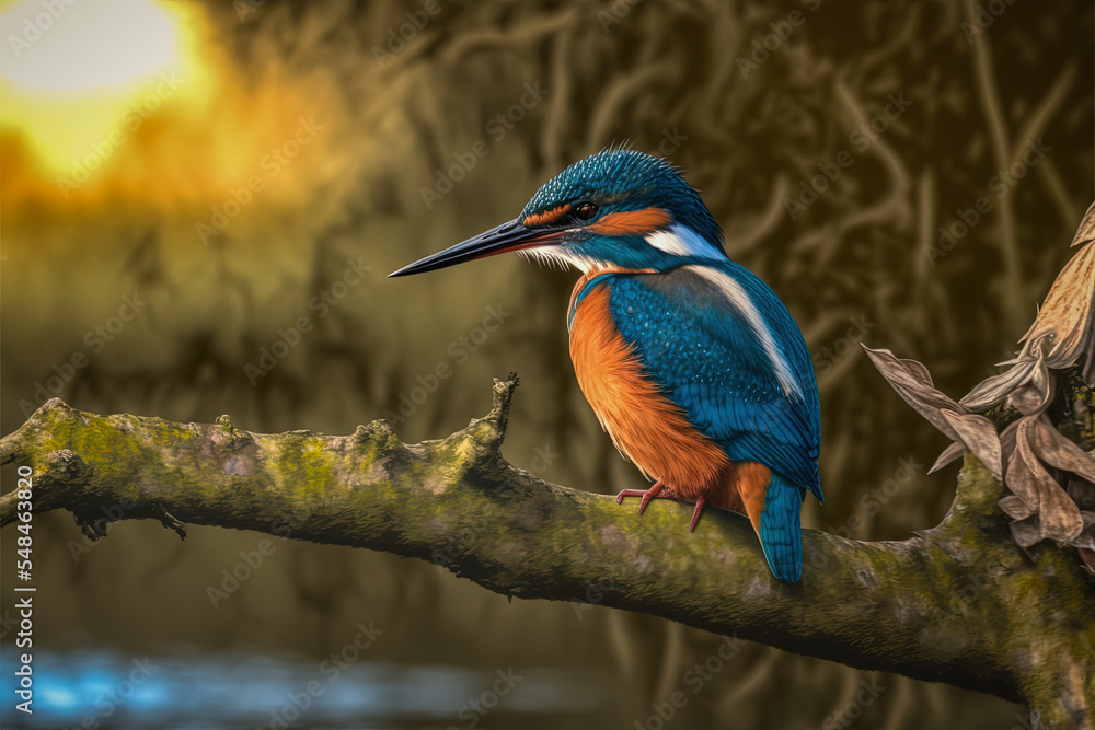Fototapeta premium kingfisher on branch in the dawn light