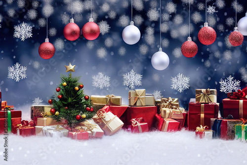 Merry Christmas, gift card, background with Christmas toys, xmas, Happy Ney Year, luxury © paukdesign