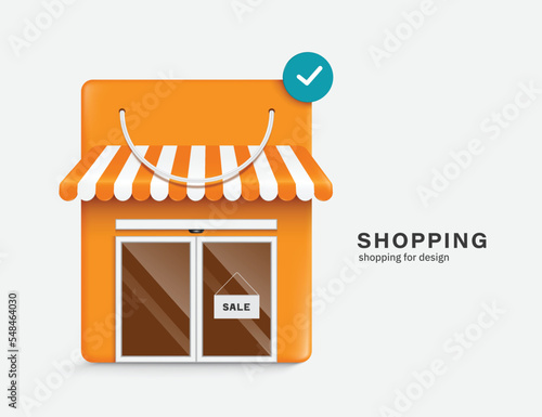 Shop or store shaped with orange shopping bag