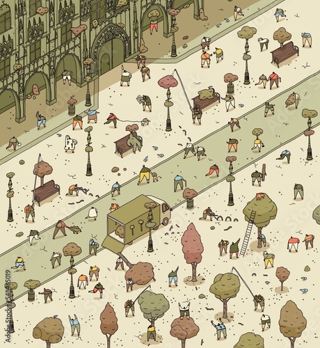 Illustration of Planting Trees in Belgian City