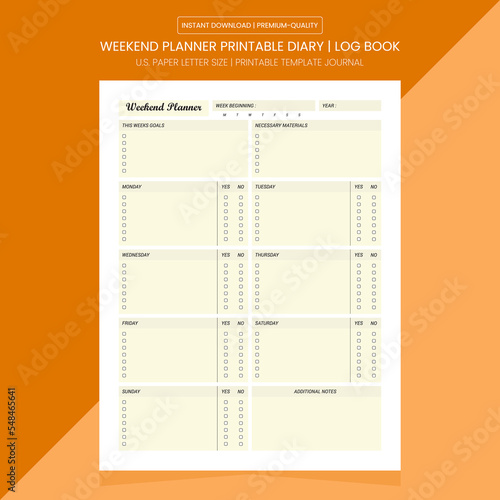 Weekend Planner Printable | Weekend Plan | Notebook Printable Template | Diary Journal