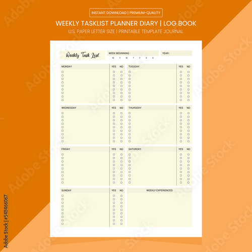 Weekly Tasklist Planner | Weekly Tasklist Notebook Printable Template | Diary Journal