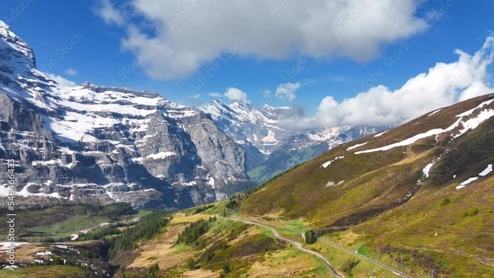 Switzerland mountains with icy glaciers on a sunny day, aerial view of mountain Swiss Alps landscape, picturesque mountain valley Switzerland mountains with icy glaciers on a sunny day, aerial view of mountain Swiss Alps landscape, picturesque mountain valley