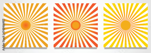 Set of sunburst abstract texture, retro style on yellow and orange background, Sunburst retro sun rays  yellow background. Abstract summer sunny, orange radial texture. 