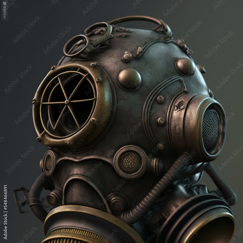 Futuristic sci-fi steampunk deep sea diver helmet with gasmask design ...