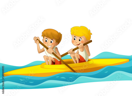 cartoon summer with kids training sport in nature kayak  illustration for children