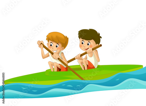 cartoon summer with kids training sport in nature kayak illustration for children