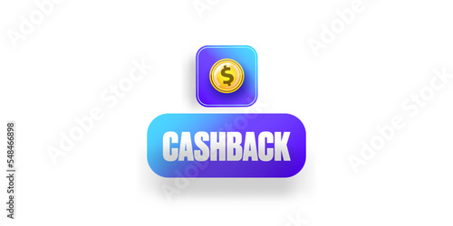 vector money cash back horizontal banner design template with cash back icon and coins isolated on modern white background. 3d cashback bonus or money refund label horizontal banner