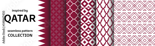 Seamless Patterns Collection inspired by Qatar Culture and Art. Set of vector graphics with backgrounds and textures. Ethnic visuals inspired by Arabian country. 