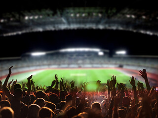 football or soccer fans at a game in a stadium