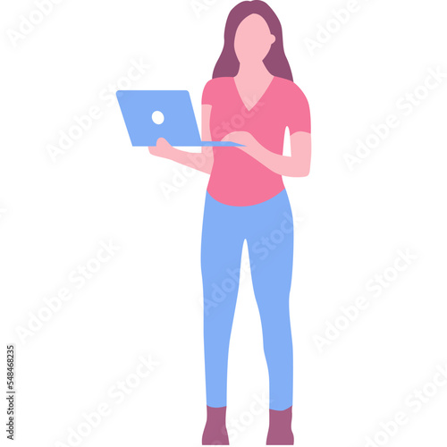Woman work on laptop vector icon isolated