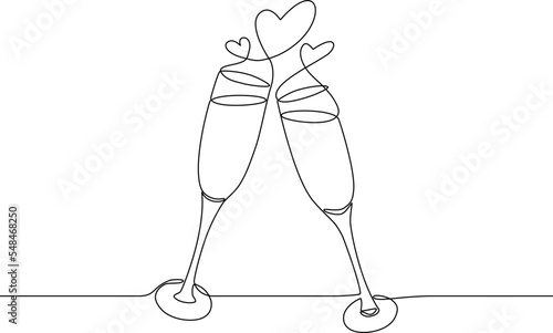Two glasses of champagne continuous line