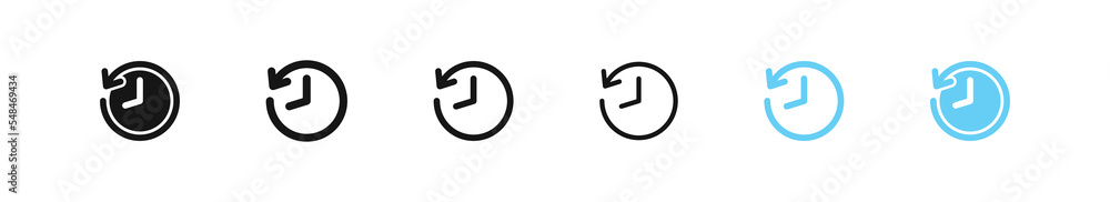 History icon. Time sign. Clock symbol. Watch icons set. Blue and black color. Vector sign. History icon. Time sign. Clock symbol. Watch icons set. Blue and black color. Vector sign.