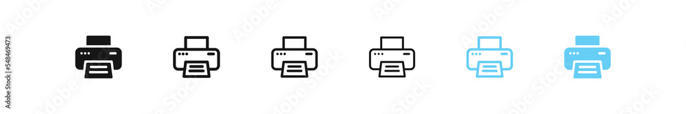 Printer icon. Print sign. Printout symbol. Paper in the office icons. Blue and black color. Vector sign. Printer icon. Print sign. Printout symbol. Paper in the office icons. Blue and black color. Vector sign.