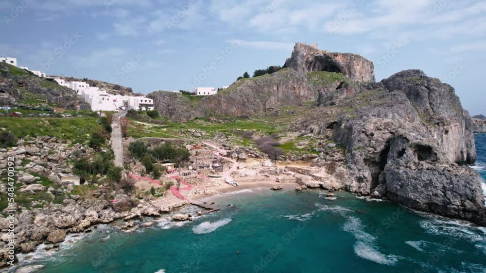 Aerial view of St paul's bay in Lindos, Rhodes island Greece Aerial view of St paul's bay in Lindos, Rhodes island Greece