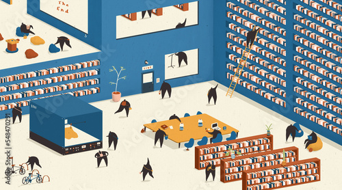 Illustration of Library Facilities and Books