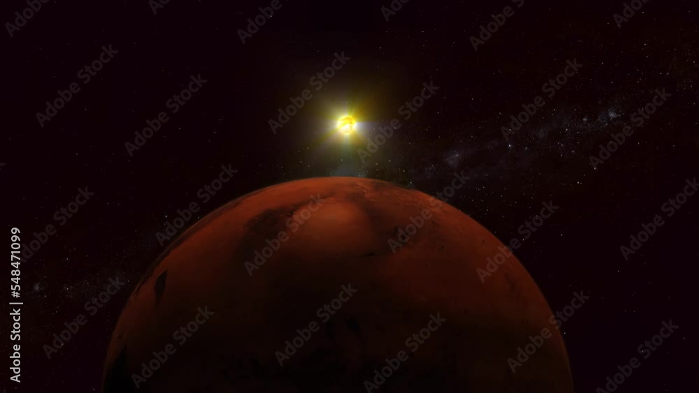 3d realistic Mars planet with glowing sun 3d realistic Mars planet with glowing sun