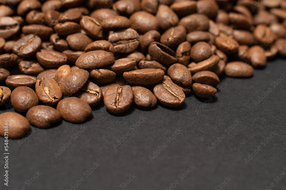 Top view of coffee beans, texture of coffee beans. Top view of coffee beans, texture of coffee beans.