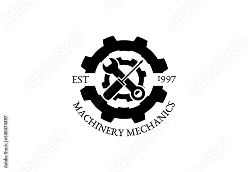 Gear shape and machine repair components for machine mechanic logo
