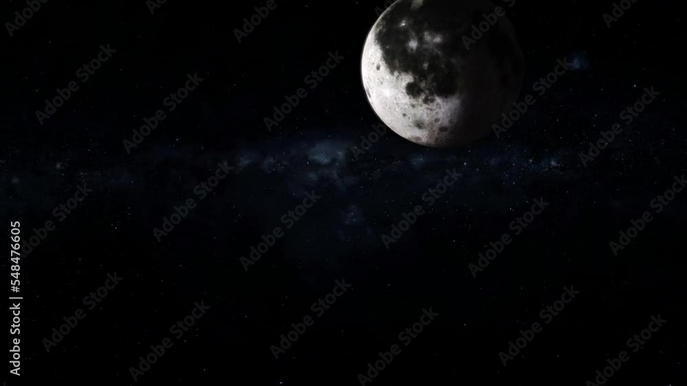 Moving spinning 3d realistic Moon planet on space Moving spinning 3d realistic Moon planet on space