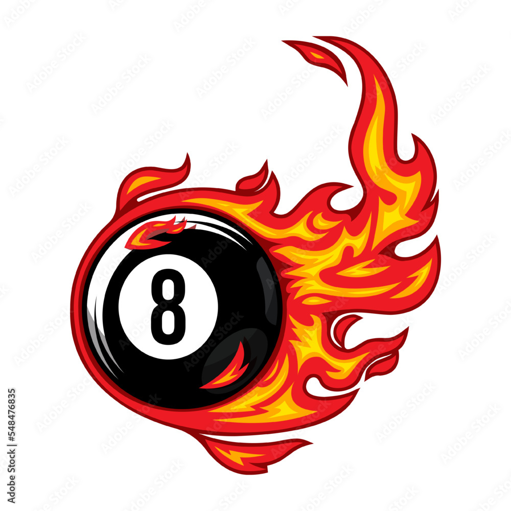 Billiard Ball Number Eight fire logo silhouette. pool ball club Vector ...