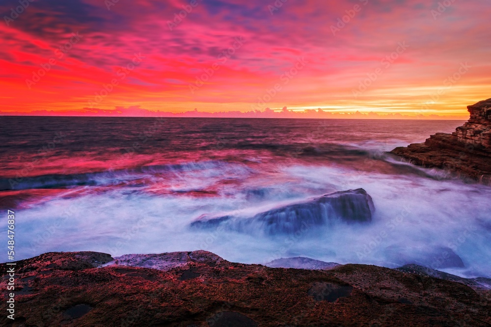 Blazing red sunrise over the Sydney east coast