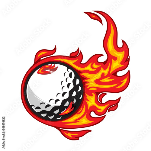 Golf ball on fire Vector illustration.
