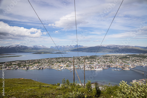 View of Tromso from the Storsteinen mountain ledge at the top of the Fjellheisen funicular  Norway