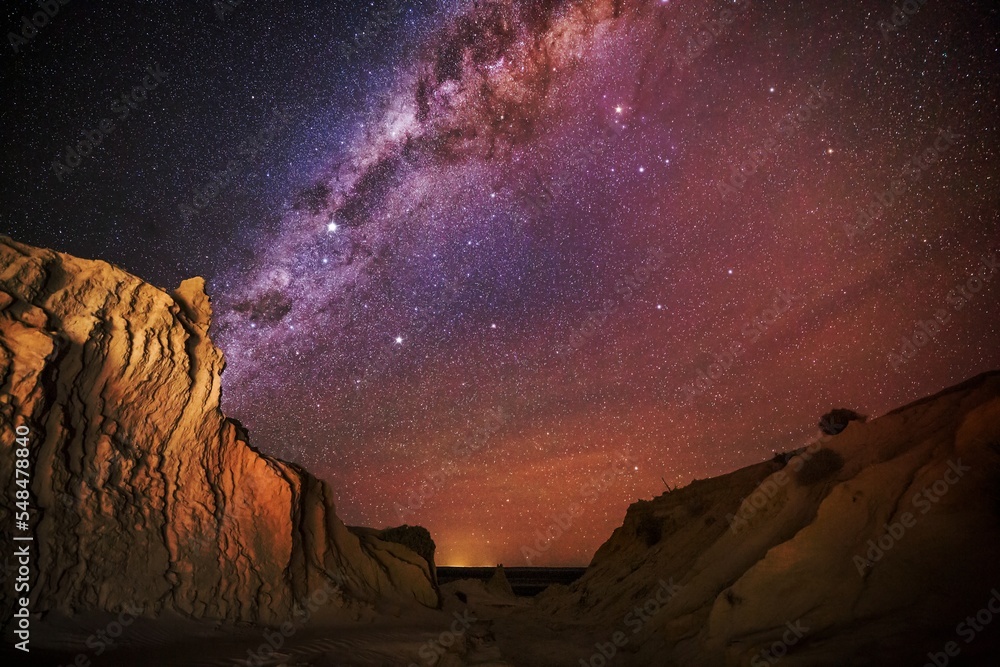 Night skies over desert landscape