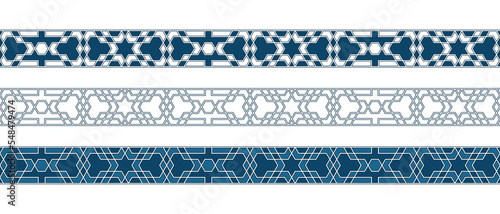 Set of borders of Islamic pattern for Ramadan greetings cards and templates. Vector illustration.