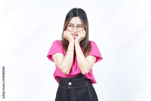 Sad Looking upset, sulking and frowning Of Beautiful Asian Woman Isolated On White Background © Sino Images Studio
