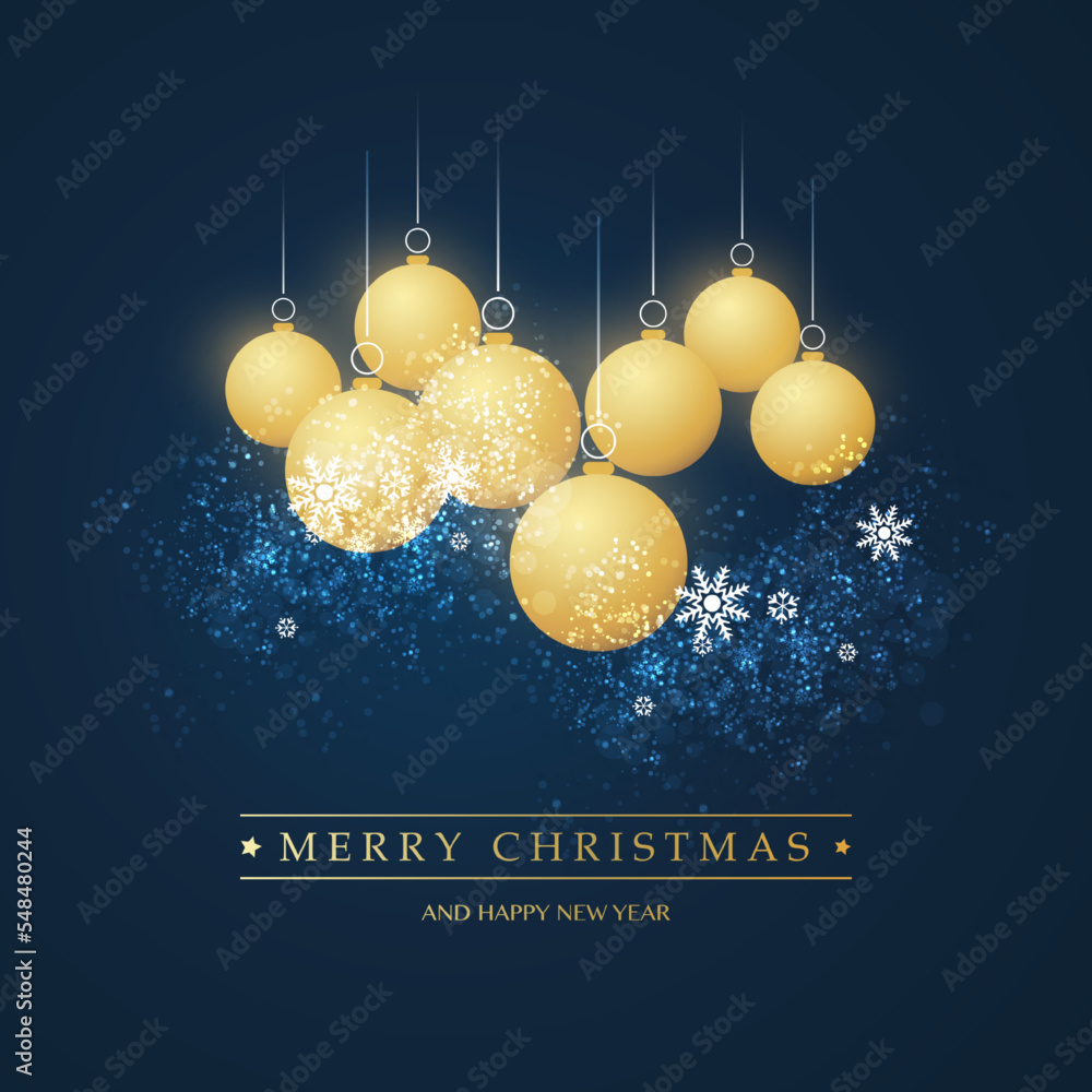 Φωτογραφία Christmas Card Background with Golden Christmas Balls and Snowflakes