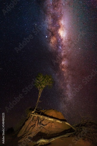 Milky Way galaxy shining brightly over arid Australia photo