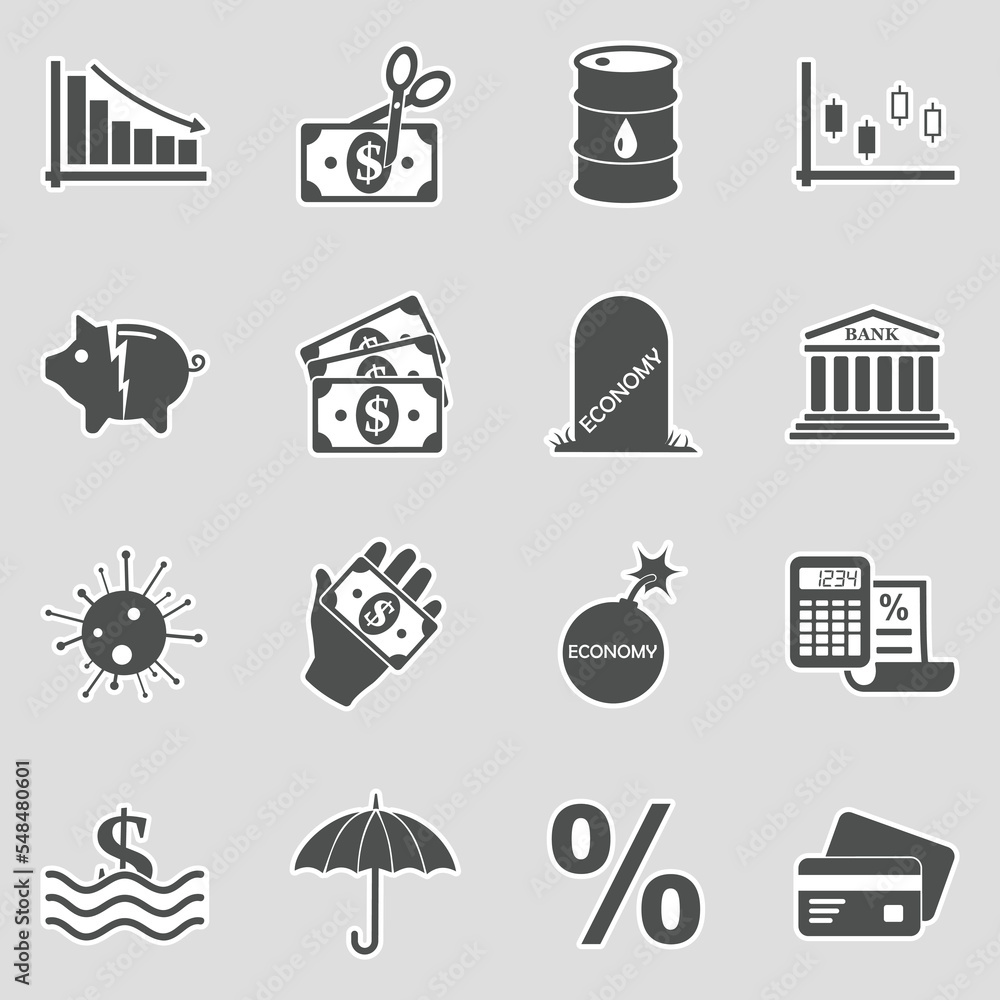 Naklejka premium Economic Crisis Icons. Sticker Design. Vector Illustration.