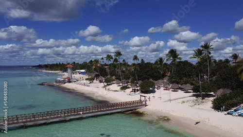 Wallpaper Mural Aerial shot of beautiful beach in Dominican Republic with fake lighthouse, pier and white sand Torontodigital.ca