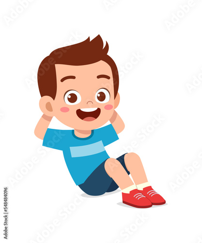 little kid do exercise named sit up