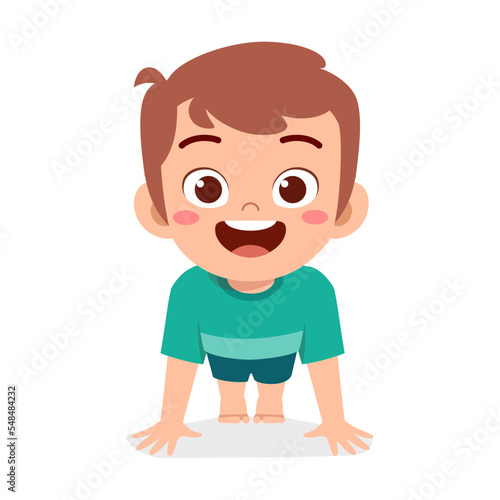 little kid do exercise named push up