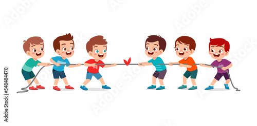 little kid play tug o war wit friend