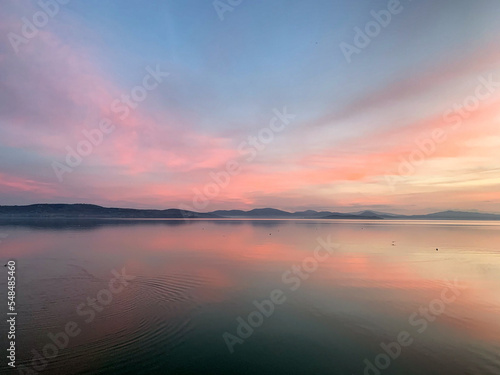 Beautiful sunset on the Trasimeno lake  Umbria  Italy